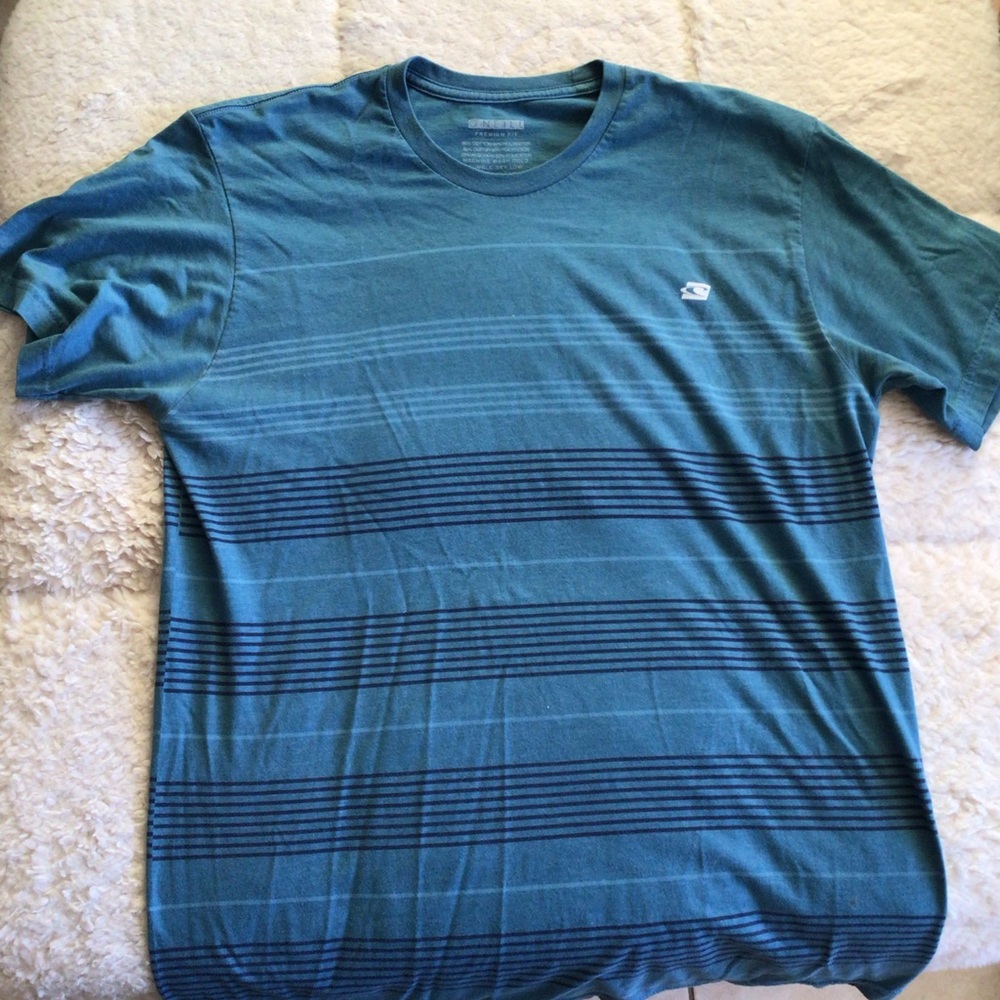 O’Neill Premium Fit Short Sleeved Cotton Blend T-Shirt Blue Striped Size L